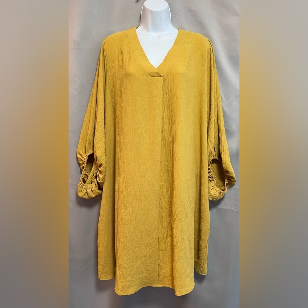 ODDI "Lightweight‎ Dress Size 2X Yellow Women’s Ballon Sleeve